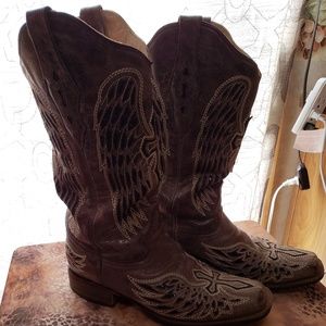 Corral square toe glitter cross and wings boots